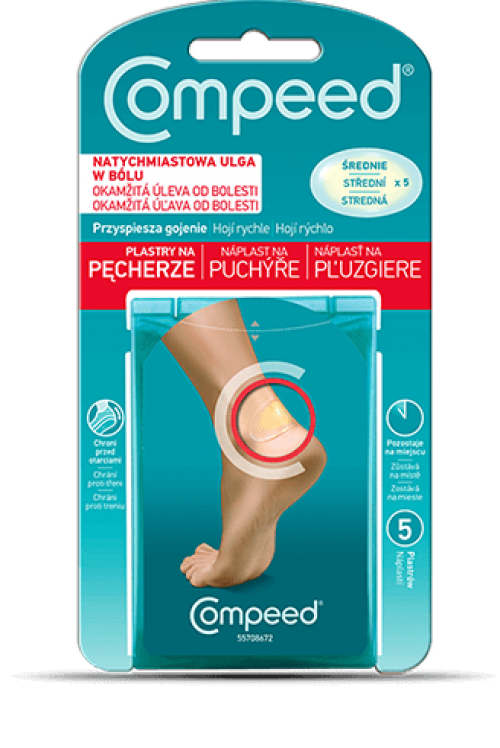 Compeed Náplasť na pľuzgiere STREDNÁ 5 ks – Obrázok 1