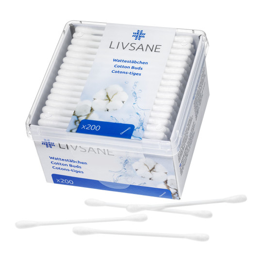 LIVSANE Bavlnené vatové tyčinky papierové 1x200 ks – Obrázok 1