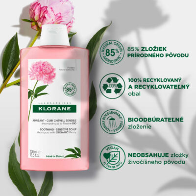 KLORANE Šampón s BIO pivóniou 400 ml – Obrázok 2