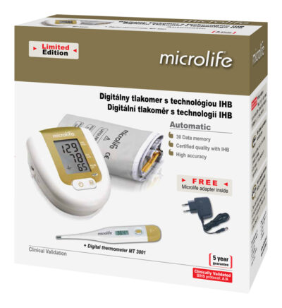 MICROLIFE BP 3AG1 Tlakomer na rameno + teplomer MT 3001, zlatý – Obrázok 5