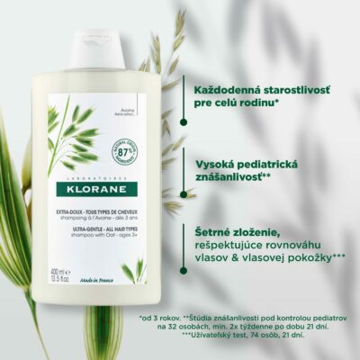 KLORANE Šampón s ovsom, pre všetky typy vlasov 400 ml – Obrázok 2