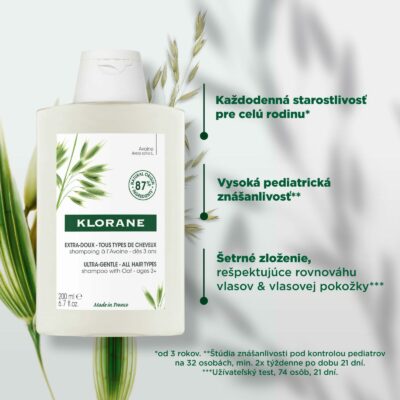 KLORANE Šampón s ovsom, pre všetky typy vlasov 200 ml – Obrázok 2