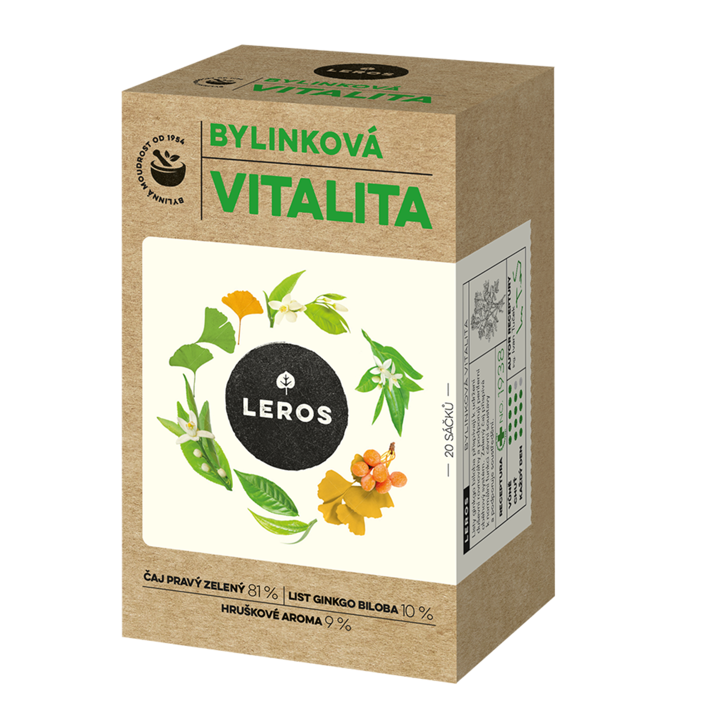 LEROS BYLINKOVÁ VITALITA zelený čaj aromatizovaný, nálevové vrecúška 20x2 g – Obrázok 1