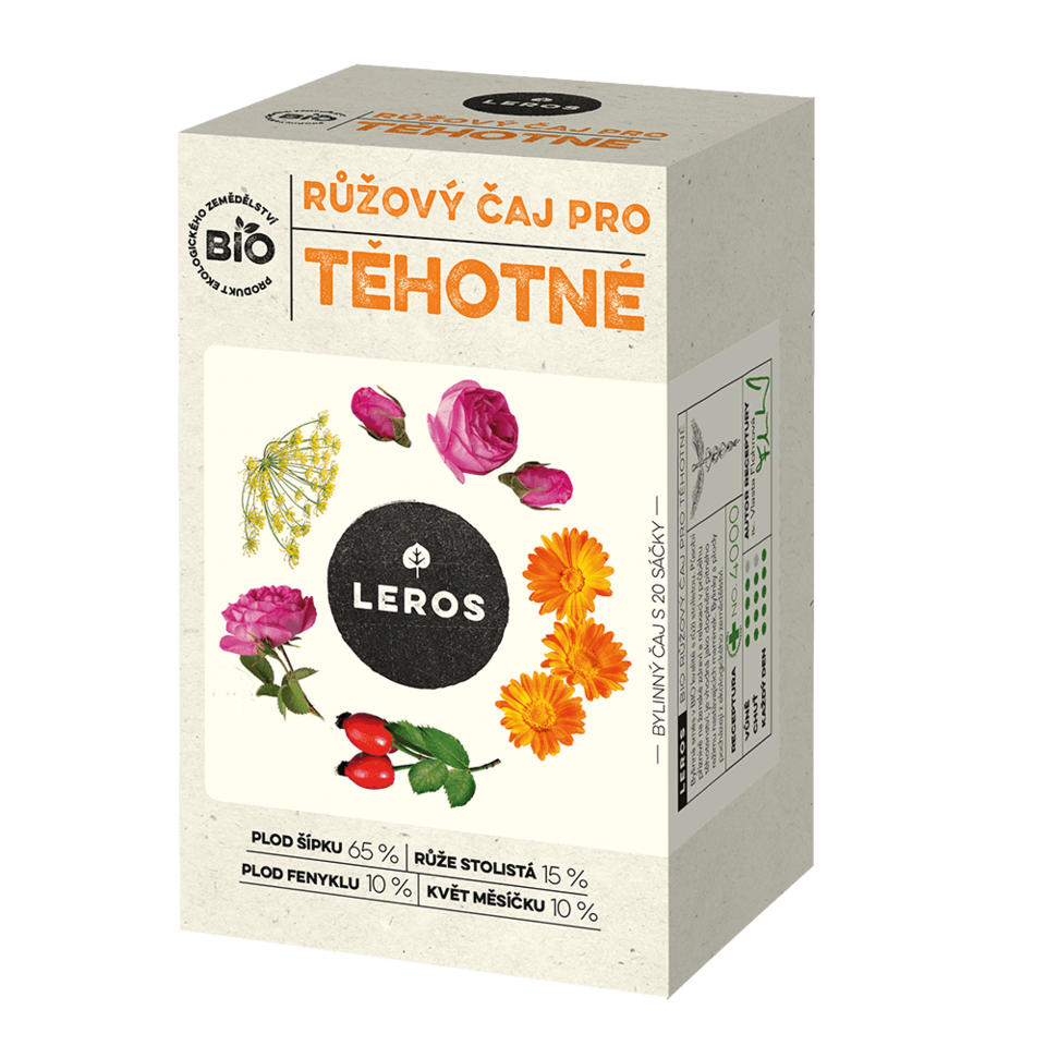 LEROS BIO RUŽOVÝ ČAJ PRE TEHOTNÉ bylinný čaj, nálevové vrecúška 20x2 g – Obrázok 1