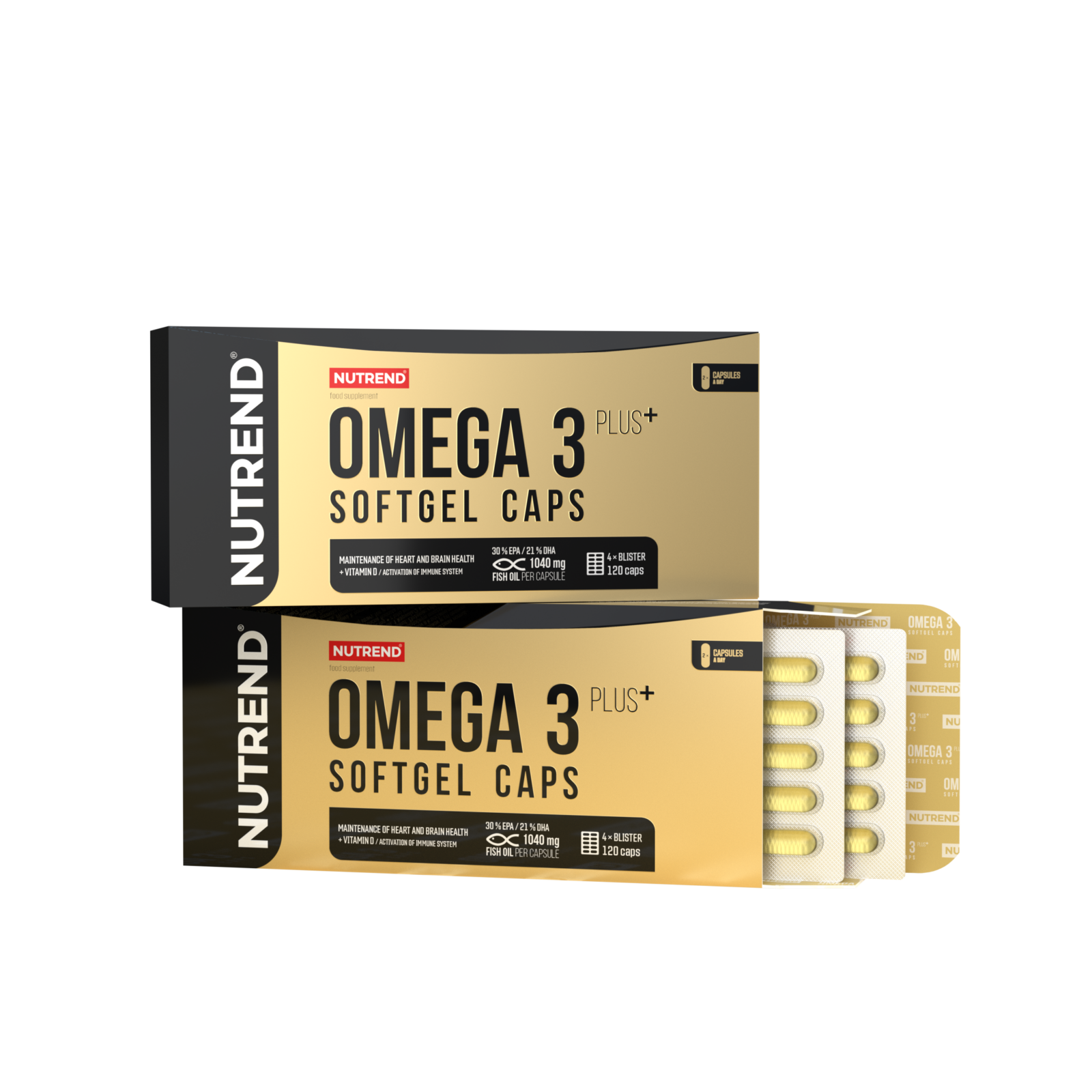 omega-3-plus-softgel-caps-1062 Nutrend OMEGA 3 PLUS SOFTGEL CAPS 120 kapsúl – Obrázok 1