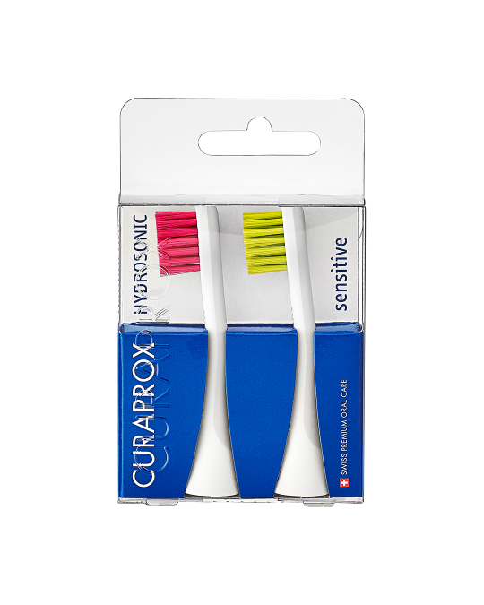CURAPROX HYDROSONIC SENSITIVE náhradná hlavica, magenta + zelená 2 ks – Obrázok 1